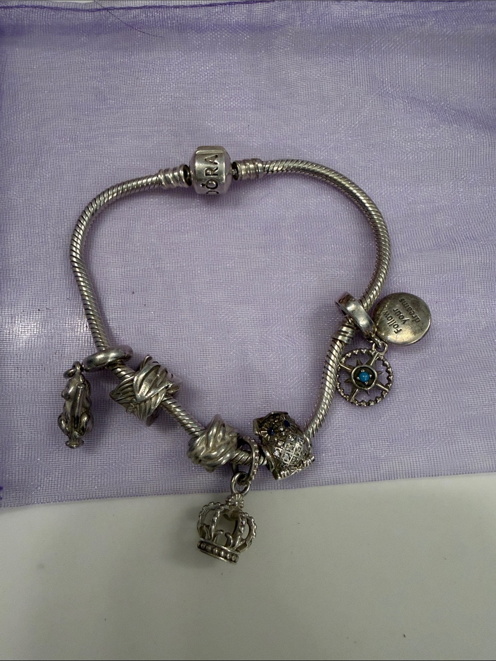 Pandora Sterling Silver Charm Bracelet- 6 Charms Included